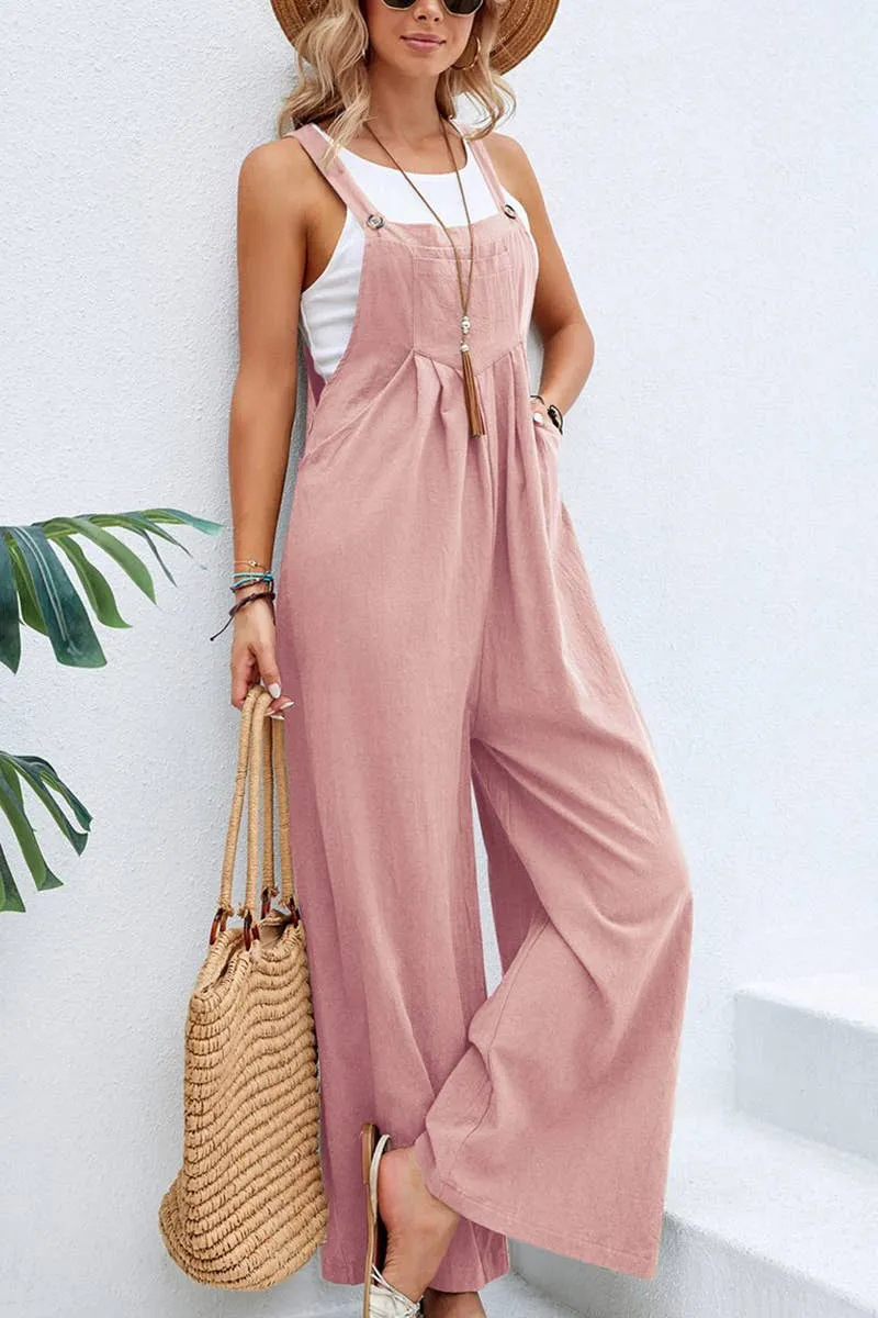 Mid-waist retro solid color loose casual fashion suspenders