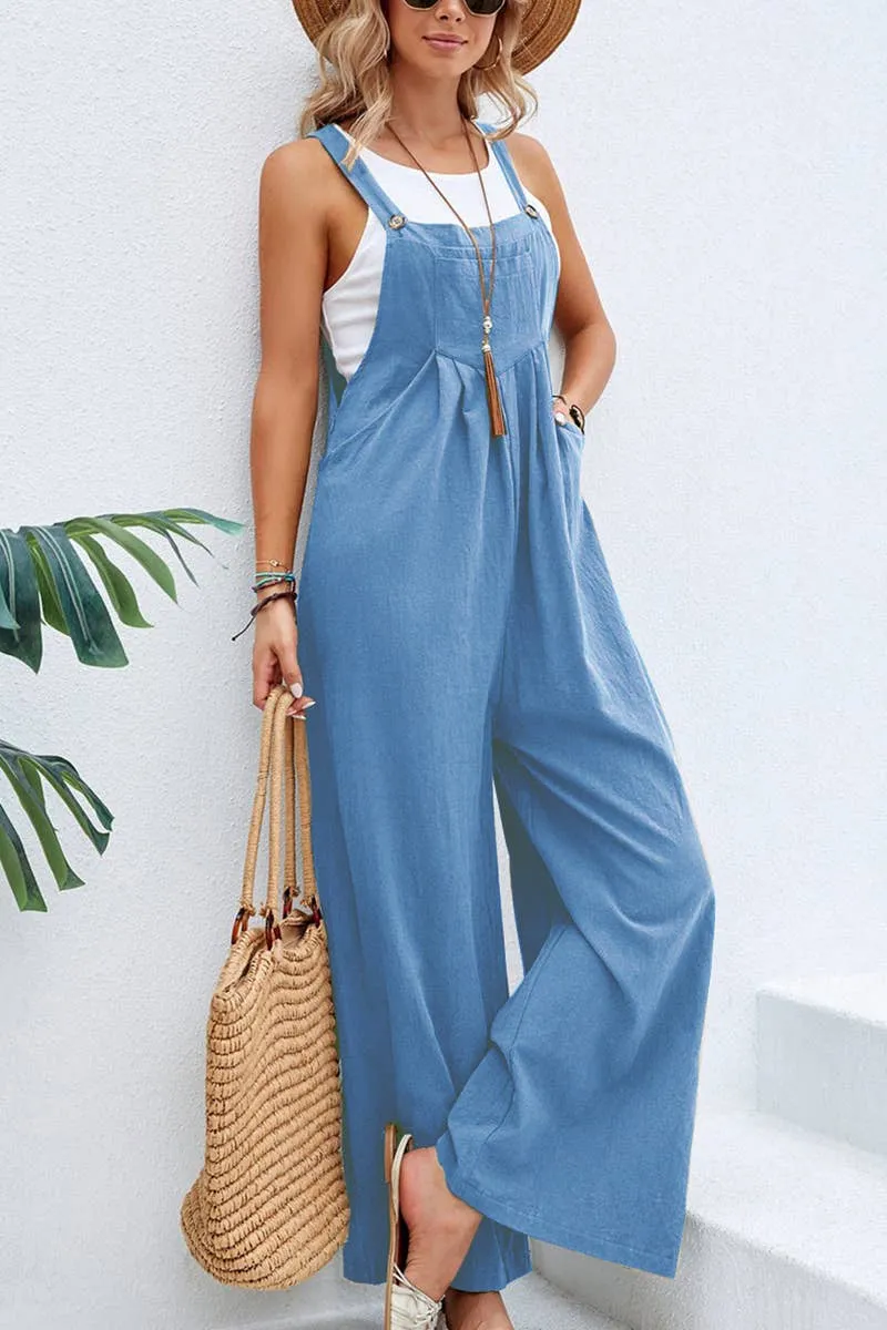 Mid-waist retro solid color loose casual fashion suspenders
