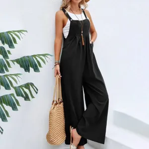 Mid-waist retro solid color loose casual fashion suspenders