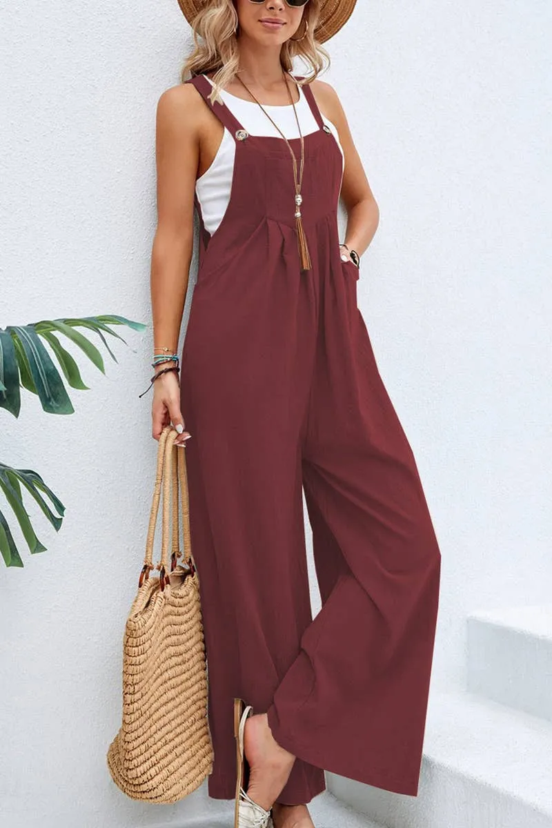 Mid-waist retro solid color loose casual fashion suspenders