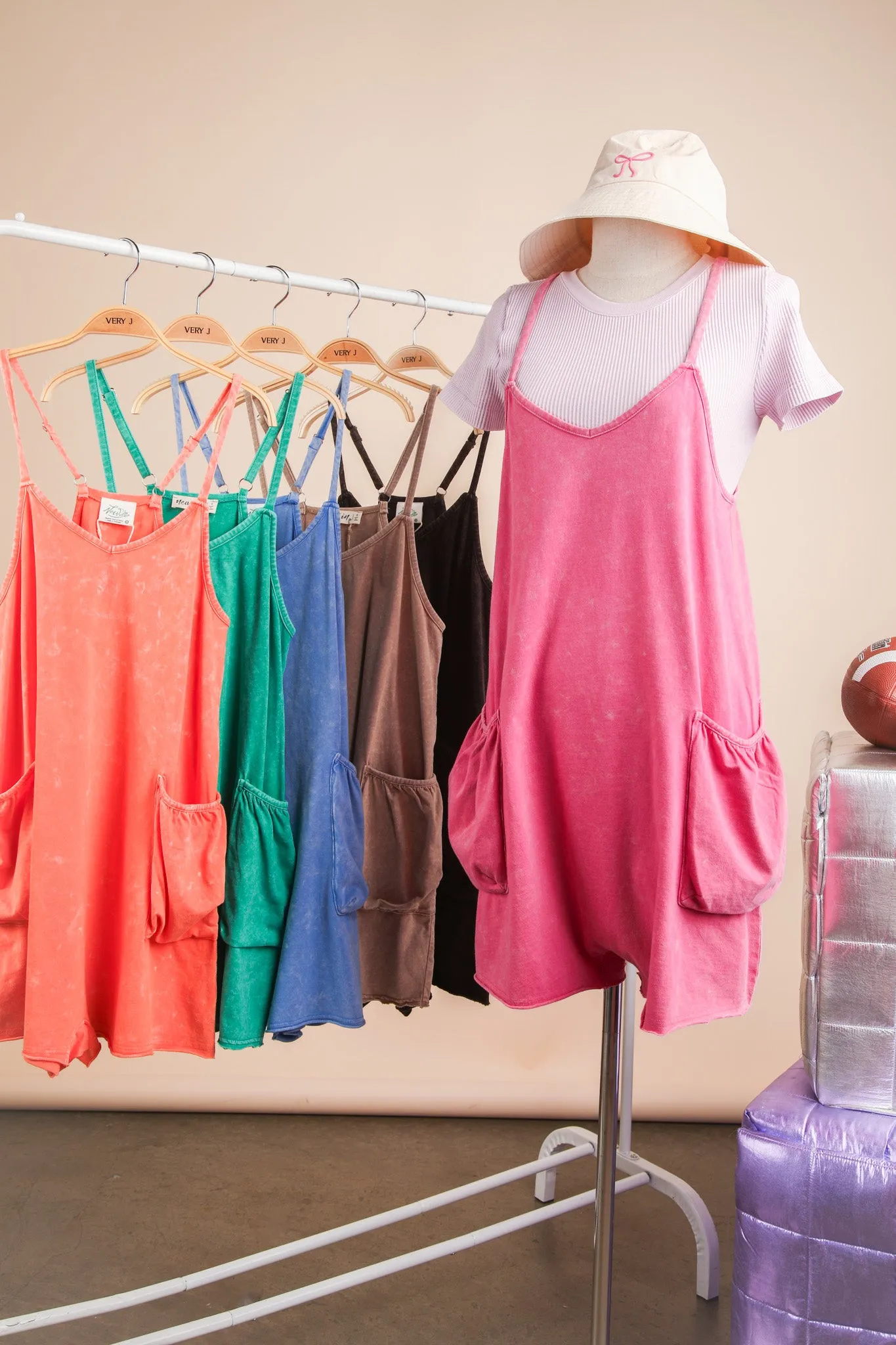 Mineral Washed Sleeveless Casual Knit Romper