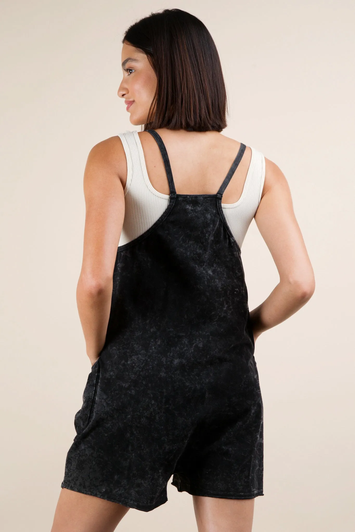 Mineral Washed Sleeveless Casual Knit Romper