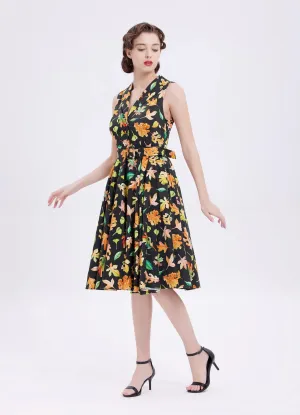 Miss Lulo Jani Autumn Leaves Swing Dress Black