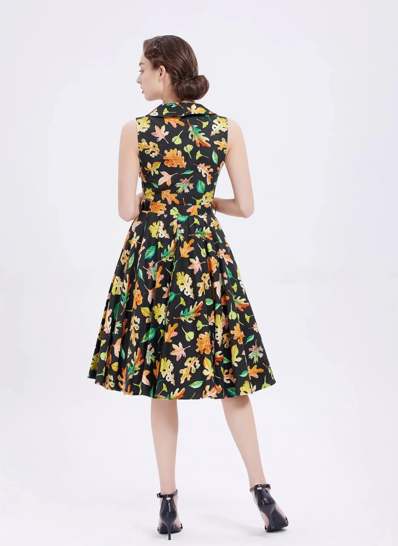 Miss Lulo Jani Autumn Leaves Swing Dress Black