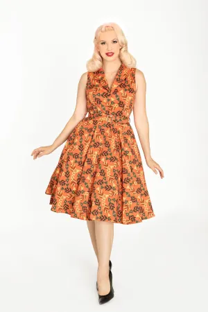 Miss Lulo Jani Geometric Fish Swing Dress Coral Rust