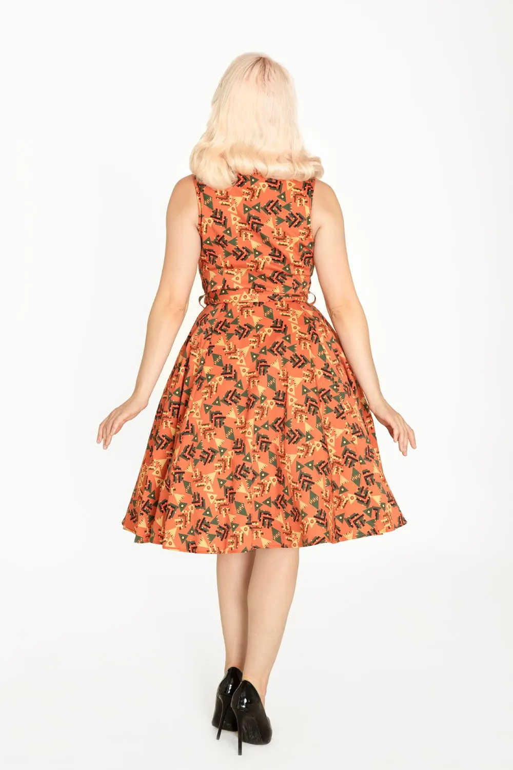 Miss Lulo Jani Geometric Fish Swing Dress Coral Rust