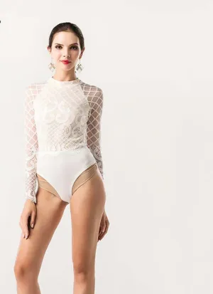 Missord Sexy O-neck long-sleeved Lace stitching bodysuit playsuit FT5191