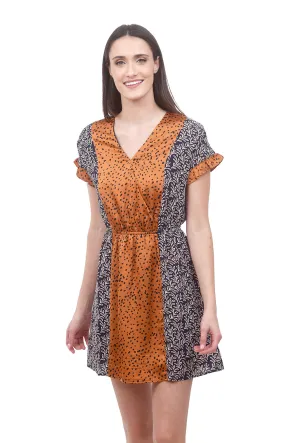 Mixed Print S/S Dress, Blue/Orange
