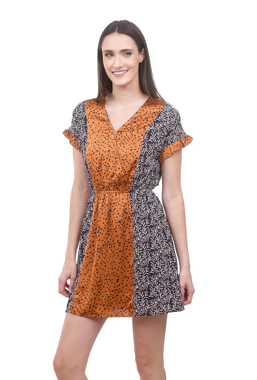 Mixed Print S/S Dress, Blue/Orange