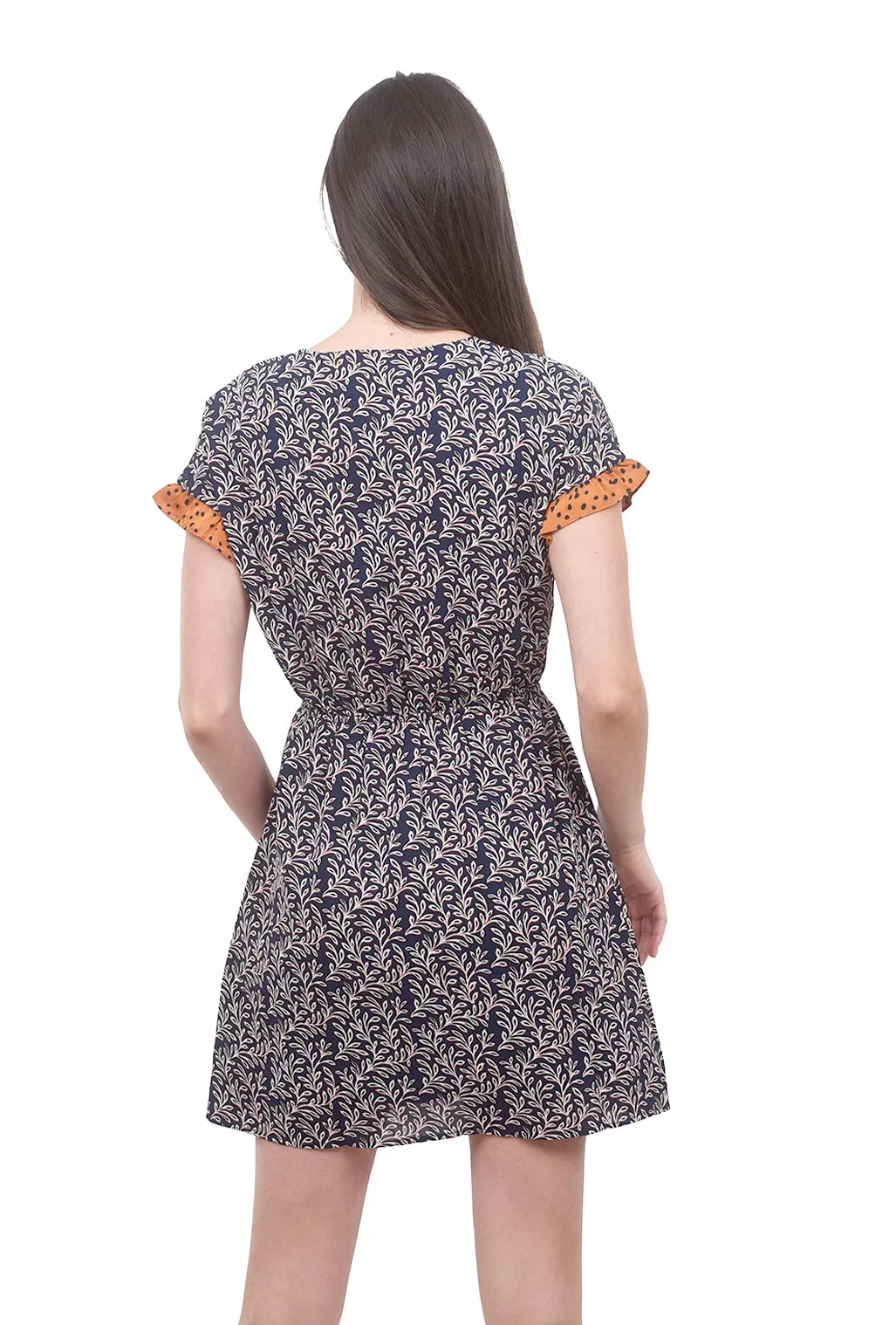 Mixed Print S/S Dress, Blue/Orange
