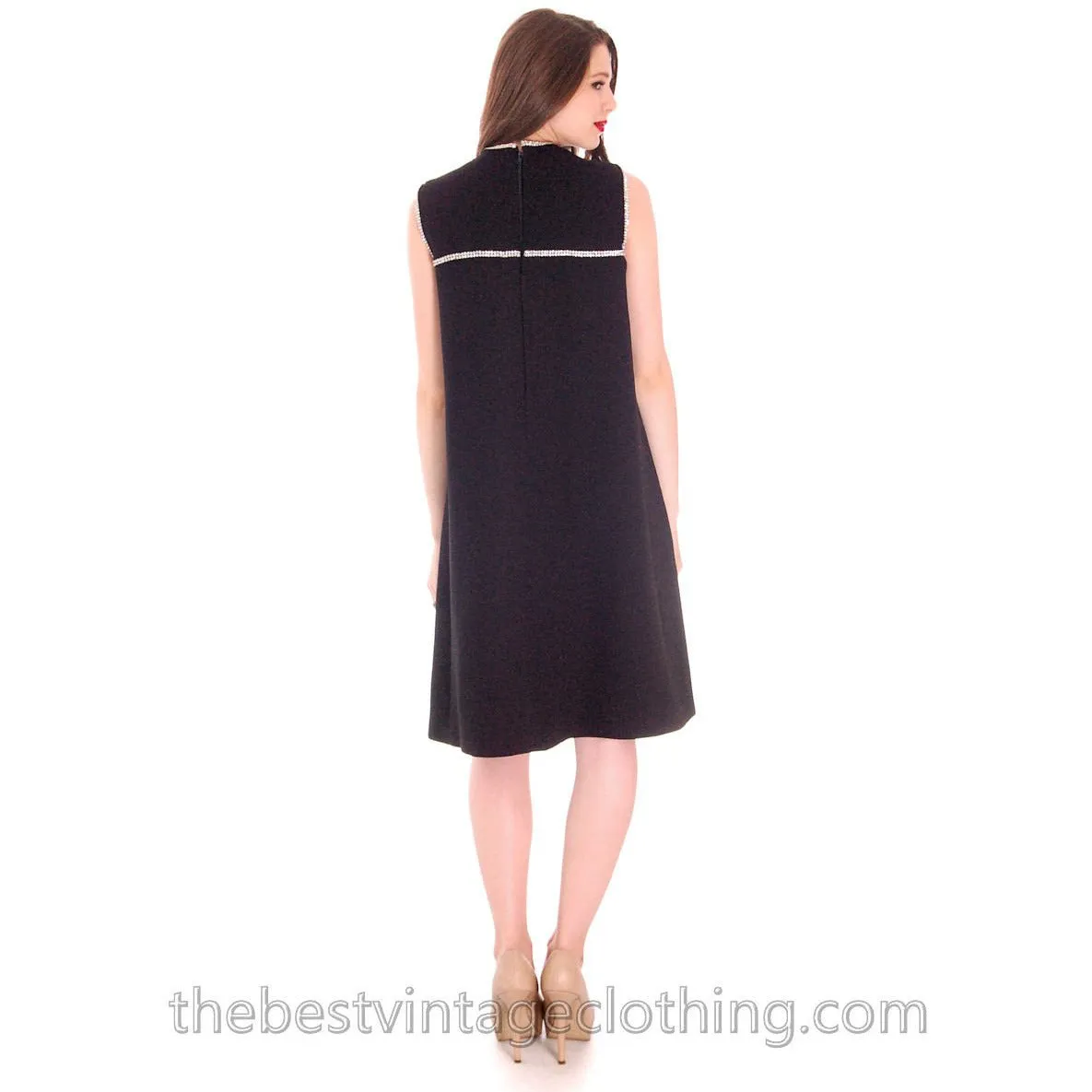 Mod Lanvin Designer Vintage 1960s Cocktail Dress Mini Dress A Line Rhinestones Sz S/M