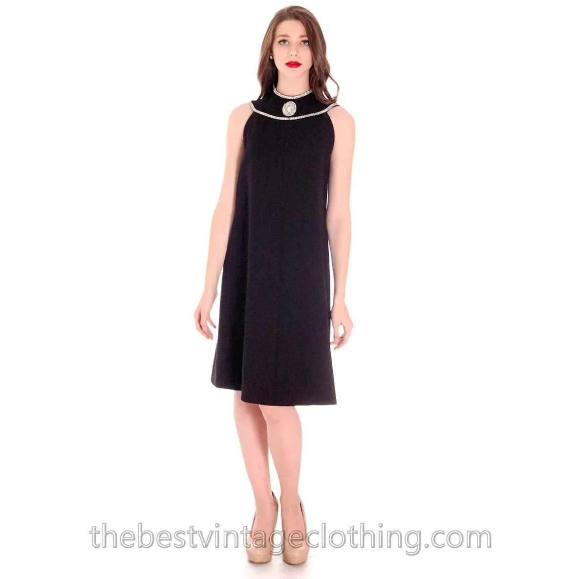 Mod Lanvin Designer Vintage 1960s Cocktail Dress Mini Dress A Line Rhinestones Sz S/M