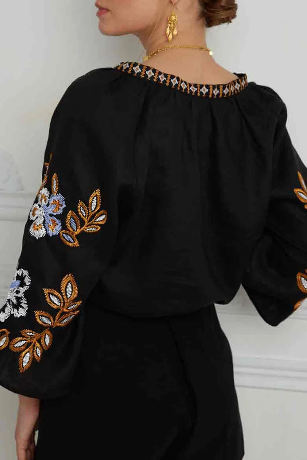 Moone Bohemian Embroidered VNeck Blouse