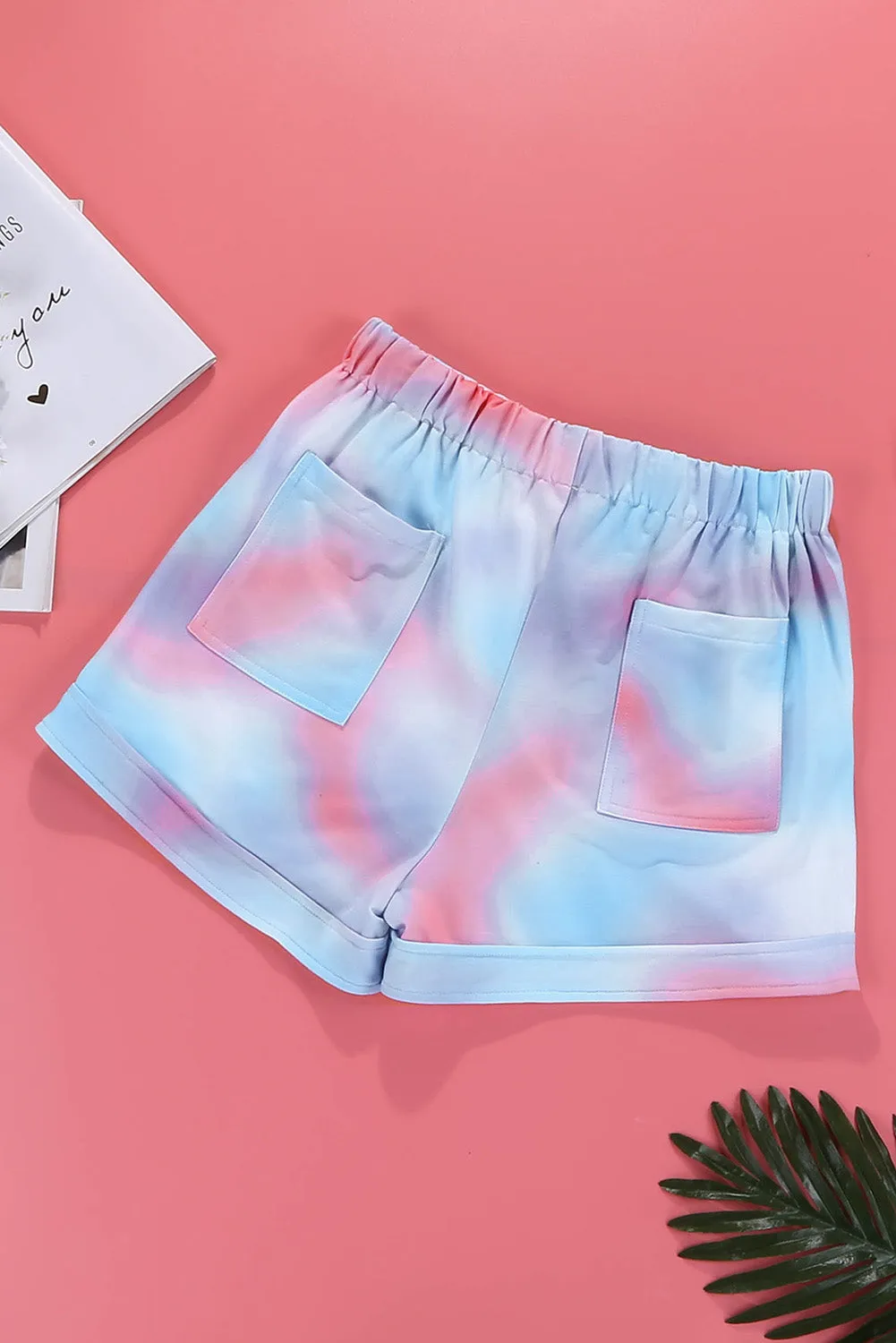 Multicolor Print Drawstring Casual Elastic Waist Pocketed Shorts