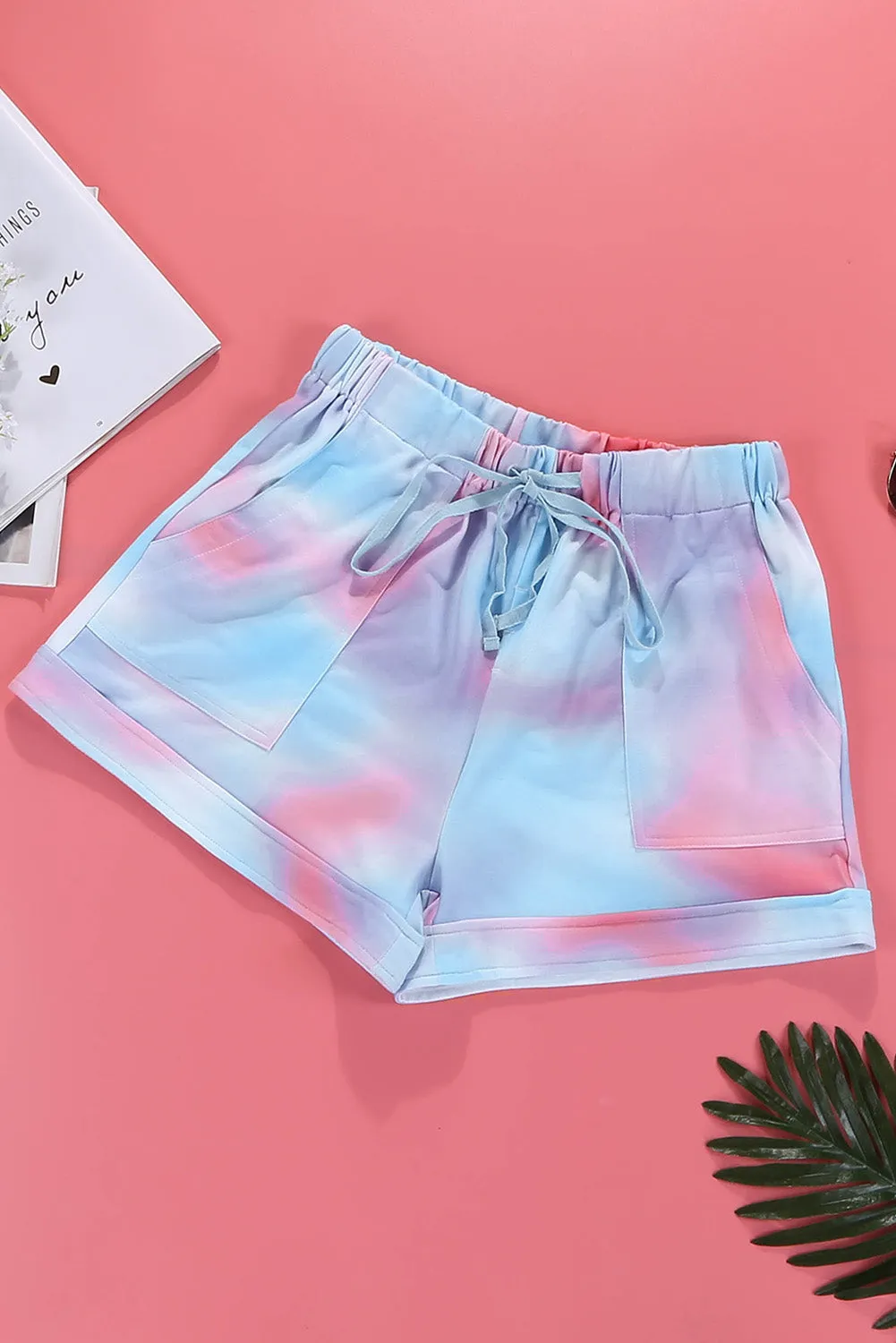 Multicolor Print Drawstring Casual Elastic Waist Pocketed Shorts