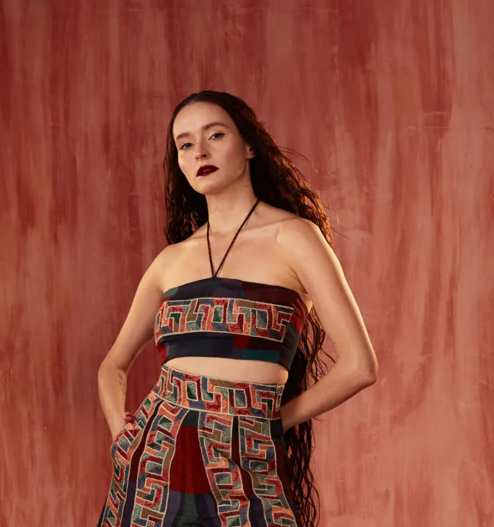Multicolor thread embroidered tube top