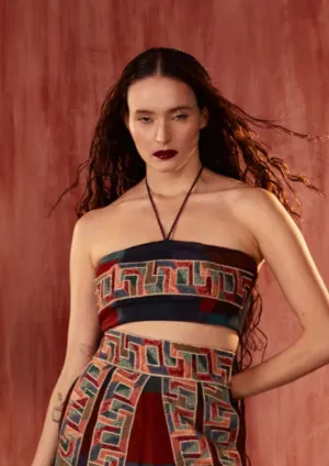 Multicolor thread embroidered tube top