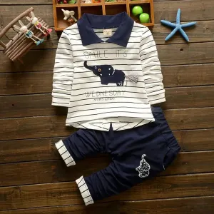 Navy Blue Elephant Polo Top & Bottoms