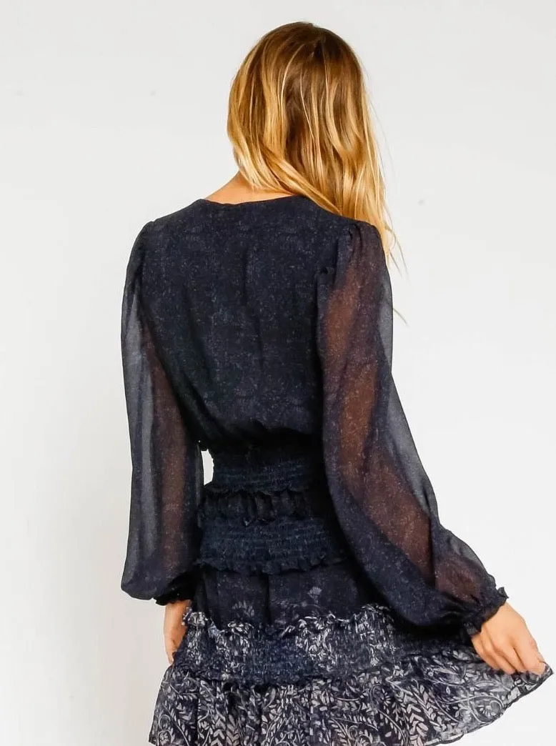 Navy Paisley Border Smocked Dress