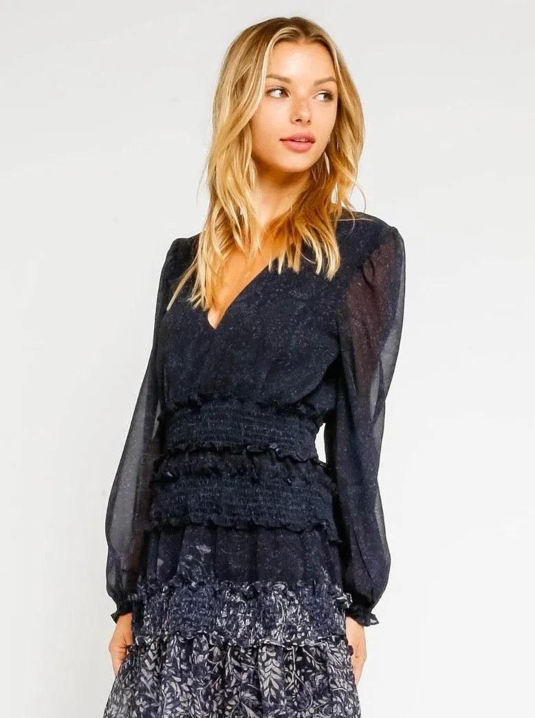 Navy Paisley Border Smocked Dress