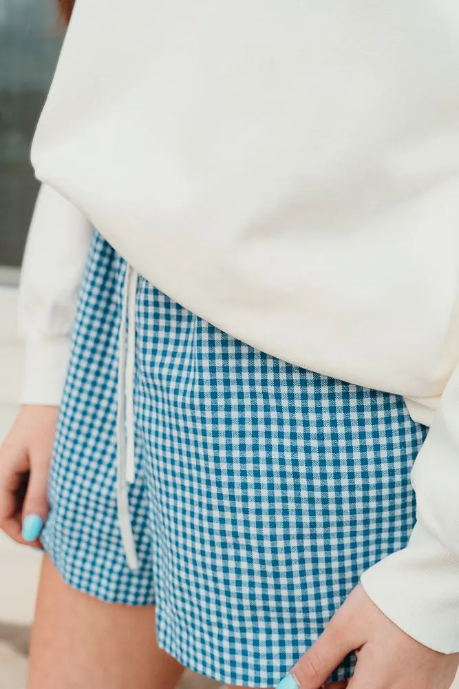 Navy/White Gingham Casual Shorts WL25-10089