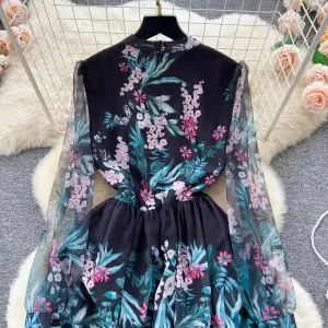  new elegant heavy industry embroidery mesh stitching maxi dress