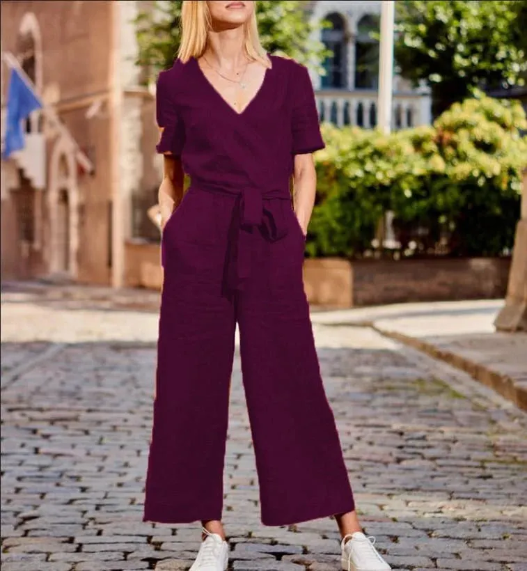 New Short-sleeved solid-color Jumpsuits