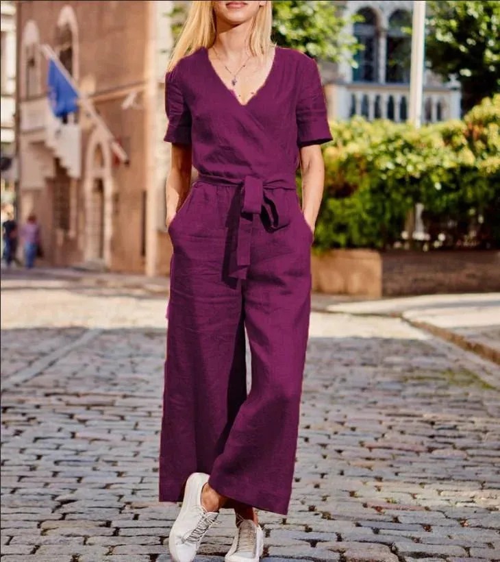 New Short-sleeved solid-color Jumpsuits