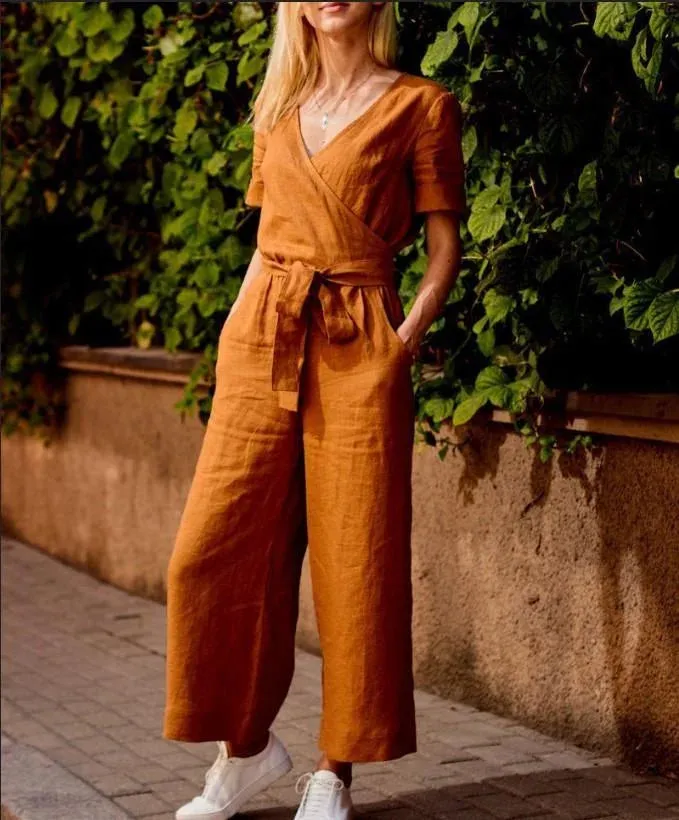 New Short-sleeved solid-color Jumpsuits