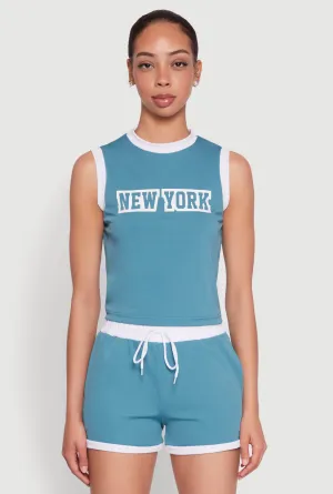 New York Graphic Contrast Trim Tank Top