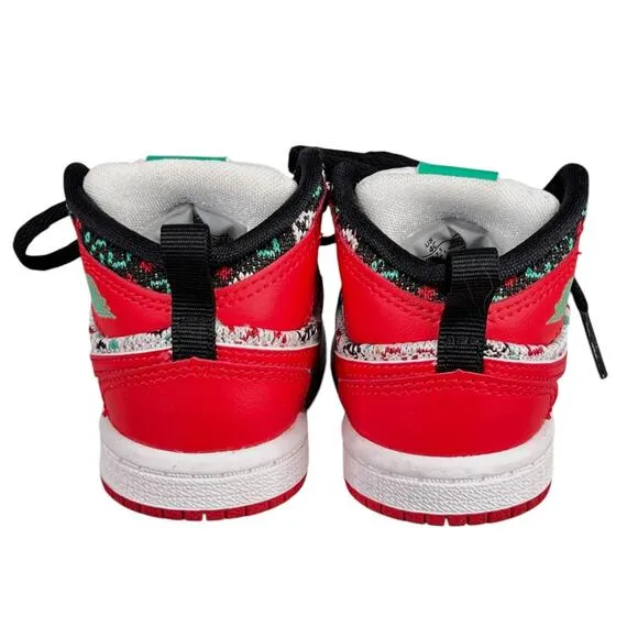 Nike Toddler Christmas Ugly Sweater Red Black Jordan 1 Mid SE Lace Up US 4C