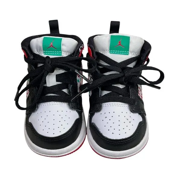 Nike Toddler Christmas Ugly Sweater Red Black Jordan 1 Mid SE Lace Up US 4C