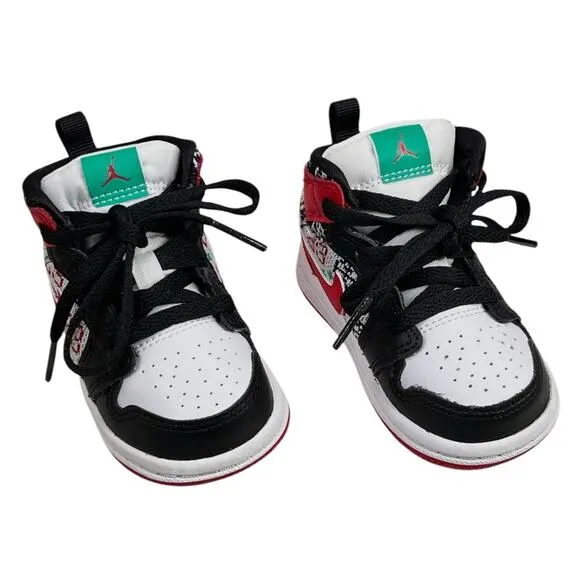 Nike Toddler Christmas Ugly Sweater Red Black Jordan 1 Mid SE Lace Up US 4C
