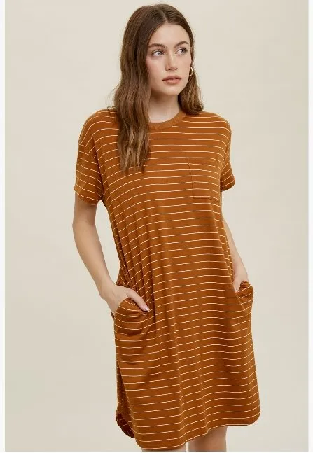 No Worries Rust Stripe Shirt Dress