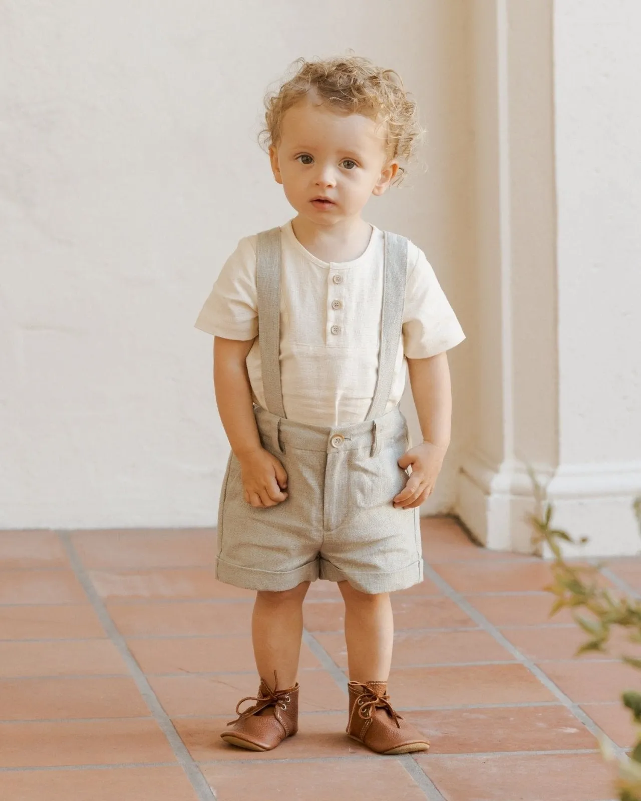NoraLee Baby Boys Suspender Shorts in Sage