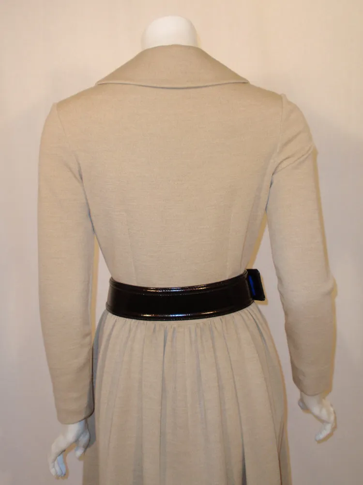 NORMAN NORELL 1950s Oatmeal Wool Dress with Cream Buttons