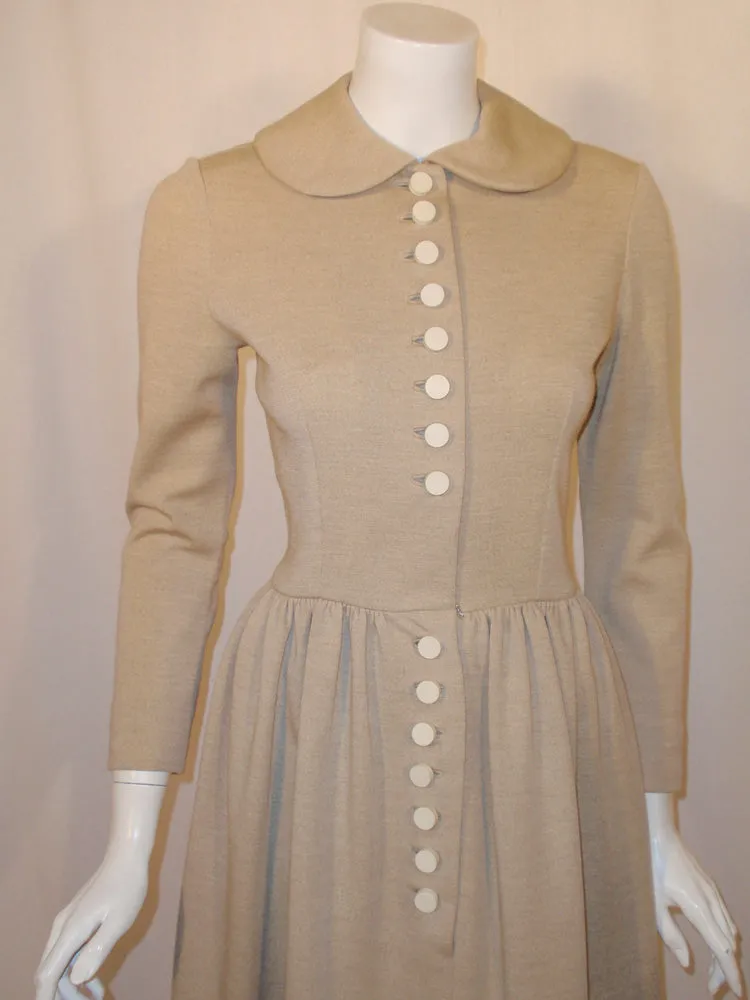NORMAN NORELL 1950s Oatmeal Wool Dress with Cream Buttons