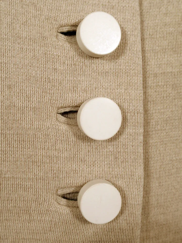 NORMAN NORELL 1950s Oatmeal Wool Dress with Cream Buttons