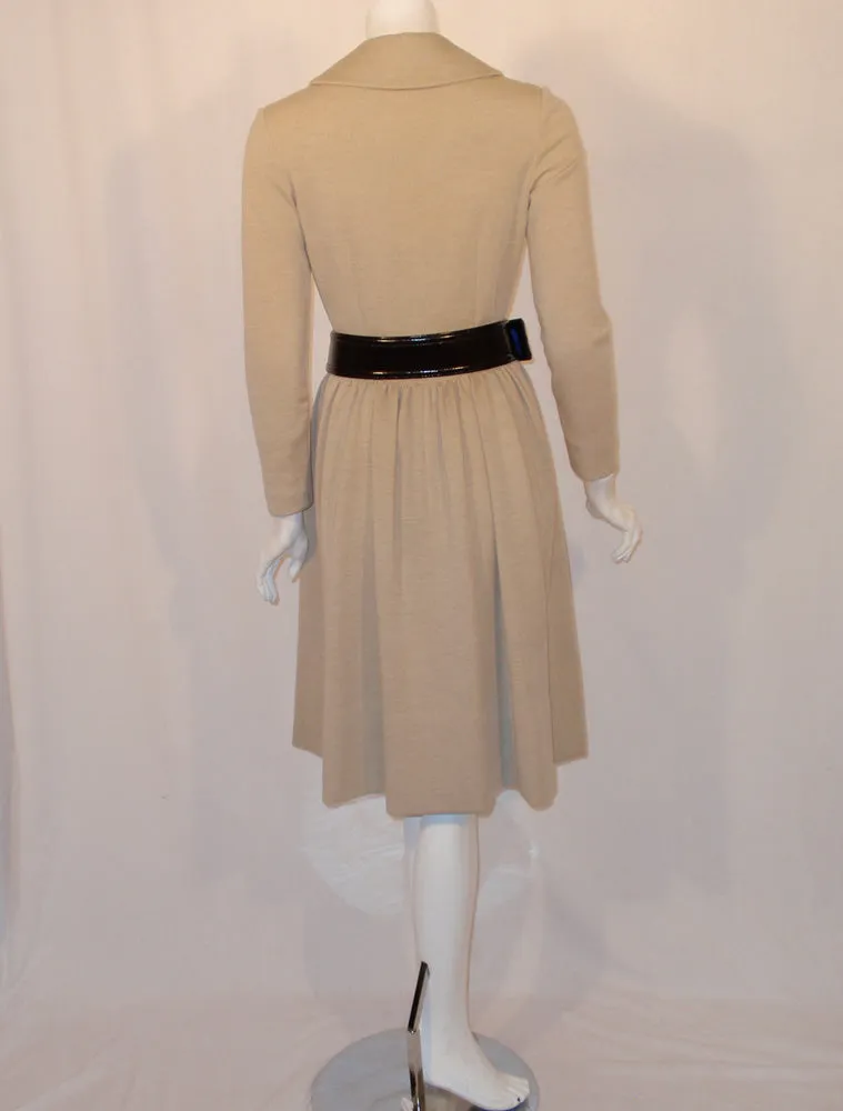 NORMAN NORELL 1950s Oatmeal Wool Dress with Cream Buttons