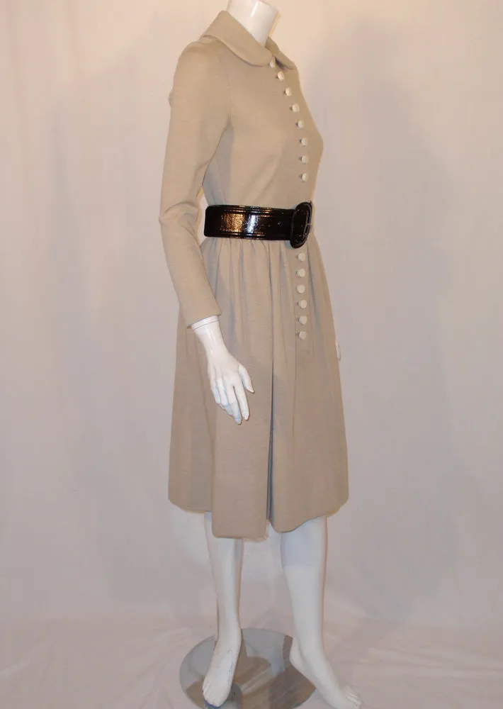NORMAN NORELL 1950s Oatmeal Wool Dress with Cream Buttons
