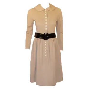NORMAN NORELL 1950s Oatmeal Wool Dress with Cream Buttons