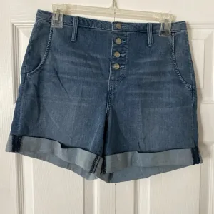NYDY High-Rise A-Line Lift &amp; Tuck Button Fly Cuffed Horizon Jean Shorts size 4