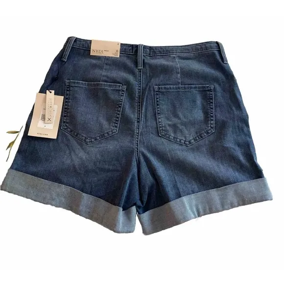 NYDY High-Rise A-Line Lift &amp; Tuck Button Fly Cuffed Horizon Jean Shorts size 4