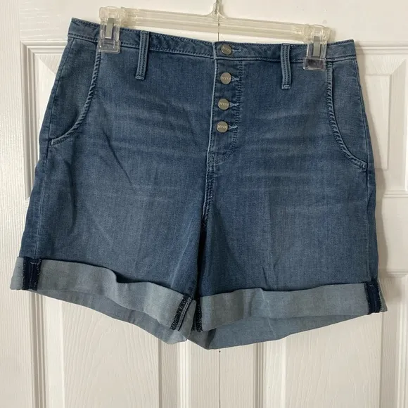 NYDY High-Rise A-Line Lift &amp; Tuck Button Fly Cuffed Horizon Jean Shorts size 4