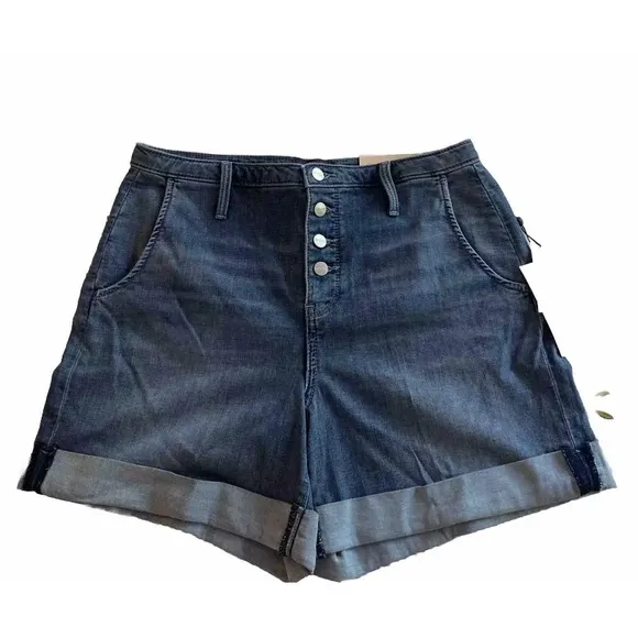 NYDY High-Rise A-Line Lift &amp; Tuck Button Fly Cuffed Horizon Jean Shorts size 4