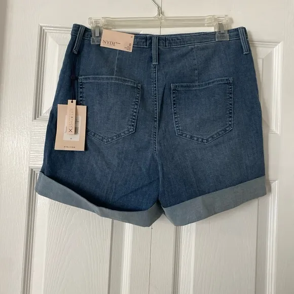NYDY High-Rise A-Line Lift &amp; Tuck Button Fly Cuffed Horizon Jean Shorts size 4
