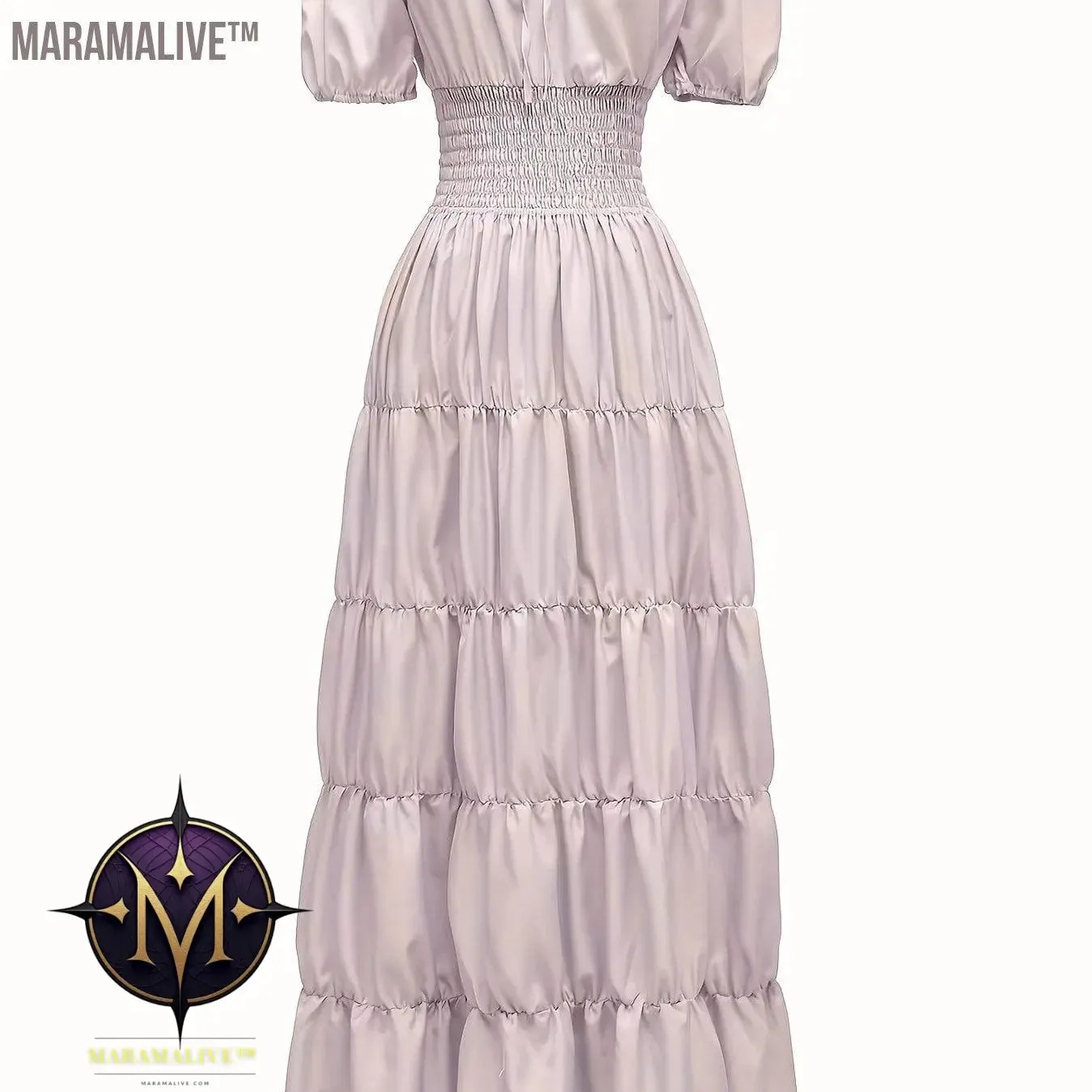 Off Shoulder Tiered Costume, Vintage Short Sleeve Solid Performance Carnival Dress, Women's Clothing