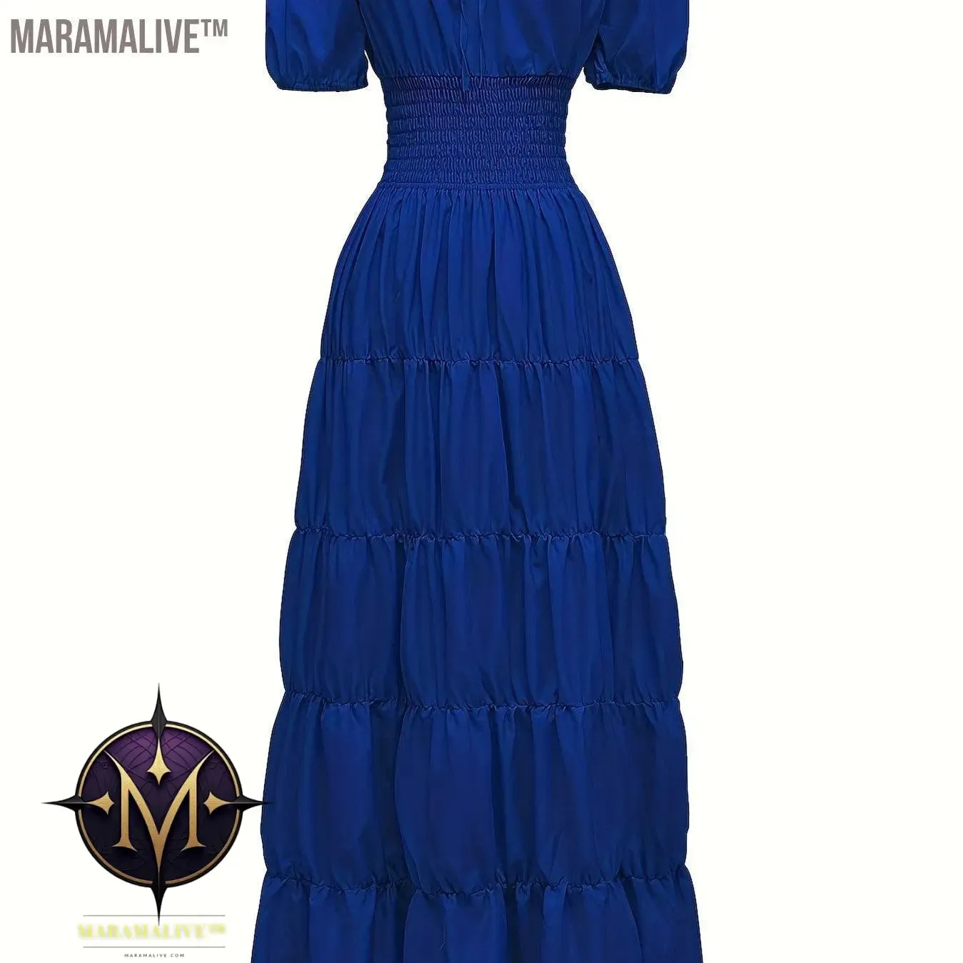 Off Shoulder Tiered Costume, Vintage Short Sleeve Solid Performance Carnival Dress, Women's Clothing