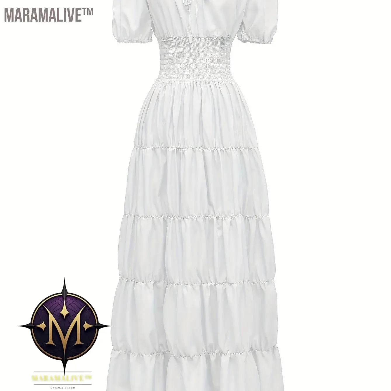 Off Shoulder Tiered Costume, Vintage Short Sleeve Solid Performance Carnival Dress, Women's Clothing