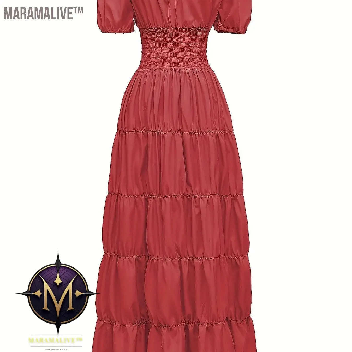 Off Shoulder Tiered Costume, Vintage Short Sleeve Solid Performance Carnival Dress, Women's Clothing